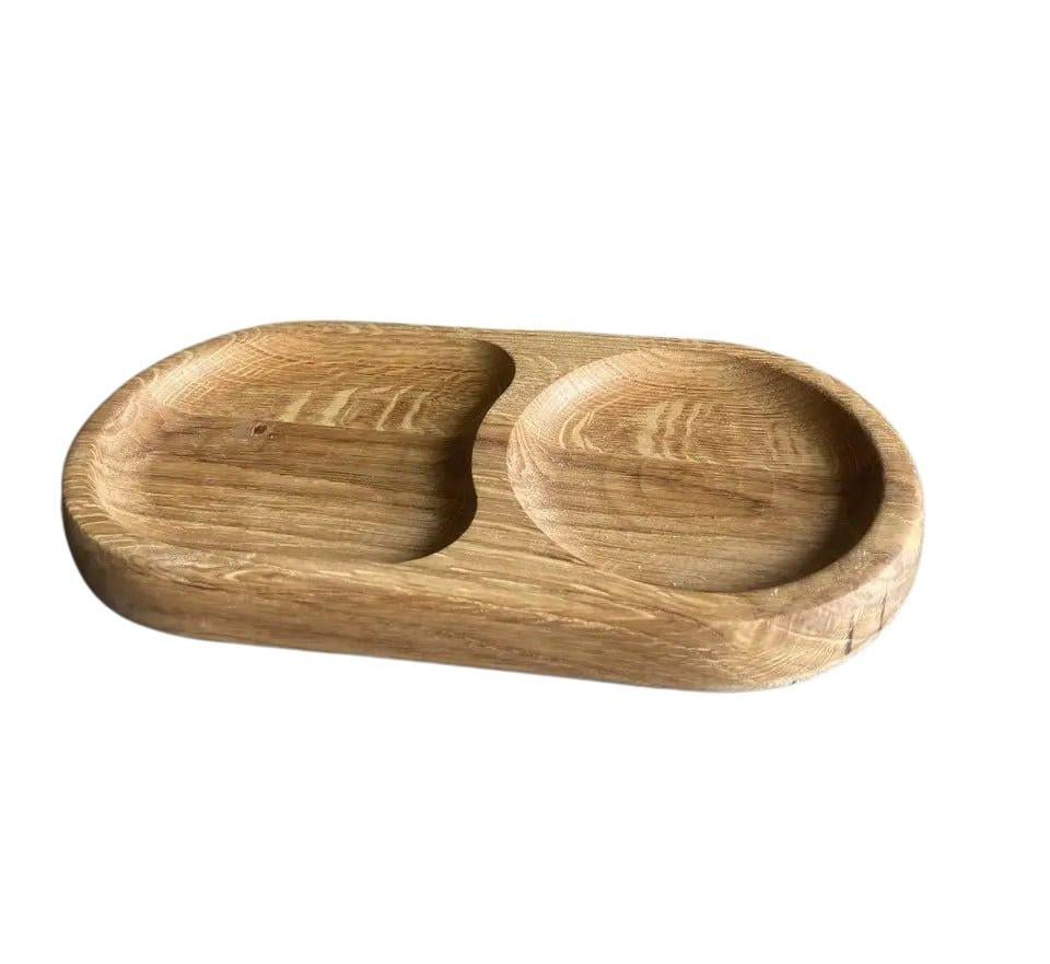 Менажница деревянная овальная 2 секции с пропиткой ясеневая 24х12 см (ман-40)