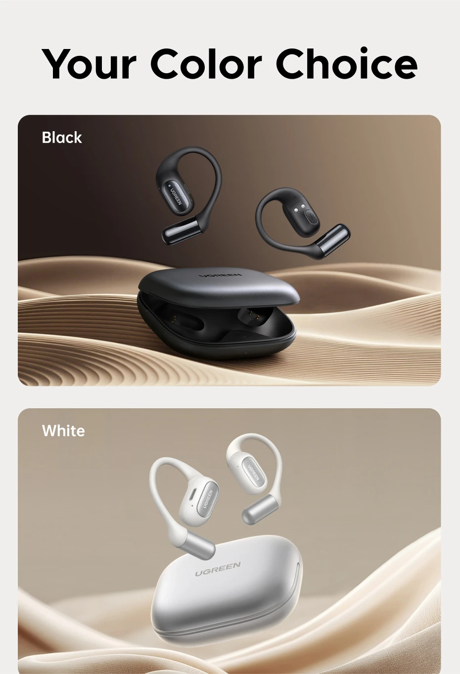 Наушники беспроводные UGREEN WS213 FitBuds Open-Ear Bluetooth 6.0 Black (WS213) - фото 9 Наушники беспроводные UGREEN WS213 FitBuds Open-Ear Bluetooth 6.0 Black (WS213) - фото 9