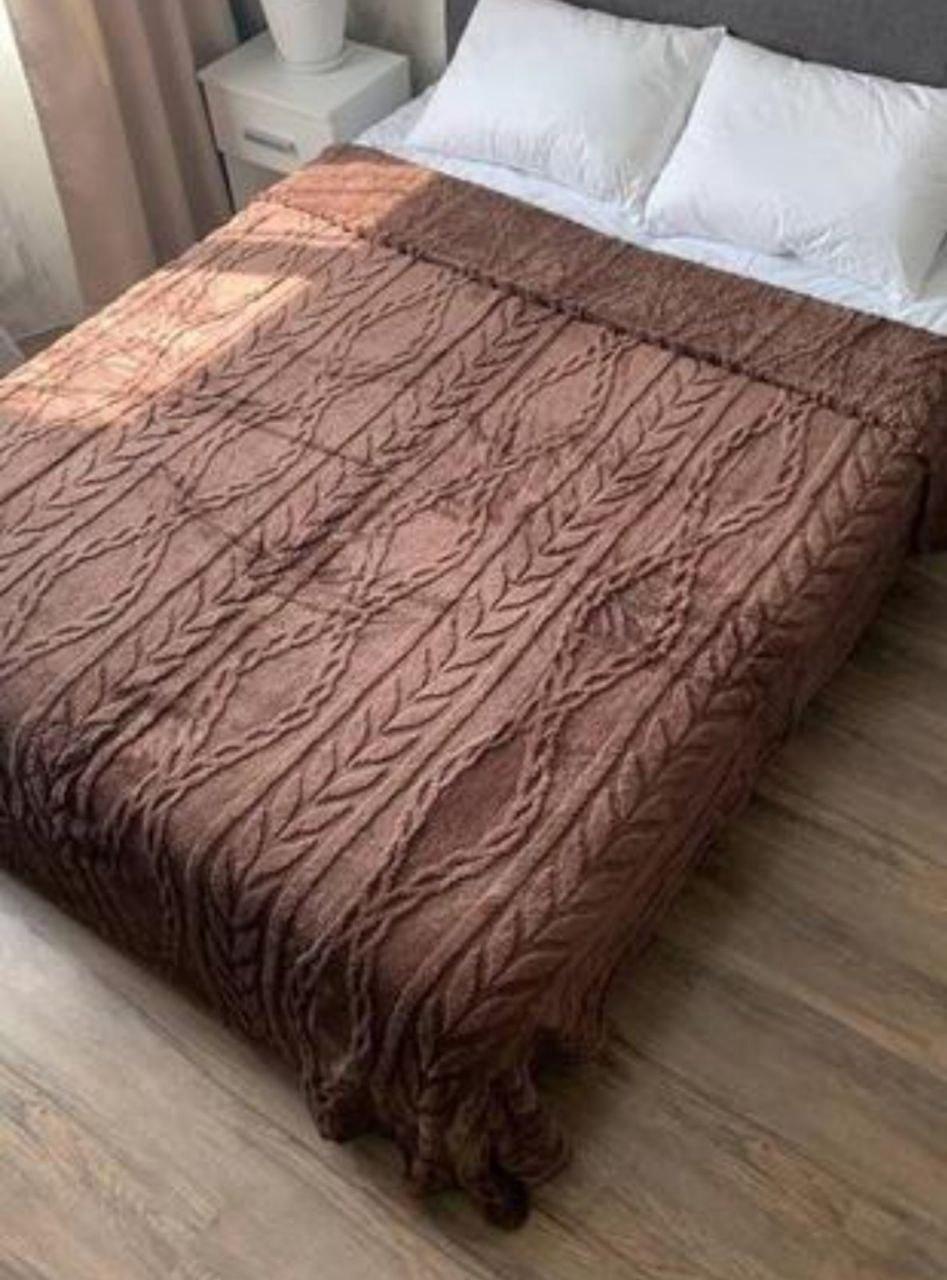 Плед на овчине утепленный евро 200х230 см Коричневый (Д-vik-pled-ovchina-001-06)