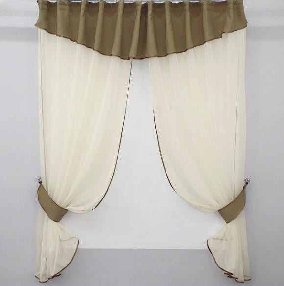 Занавеска с ламбрекеном на кухню шифон/жаккард 270х170 см Молочный/Темно-бежевый (085к) Занавеска с ламбрекеном на кухню шифон/жаккард 270х170 см Молочный/Темно-бежевый (085к)