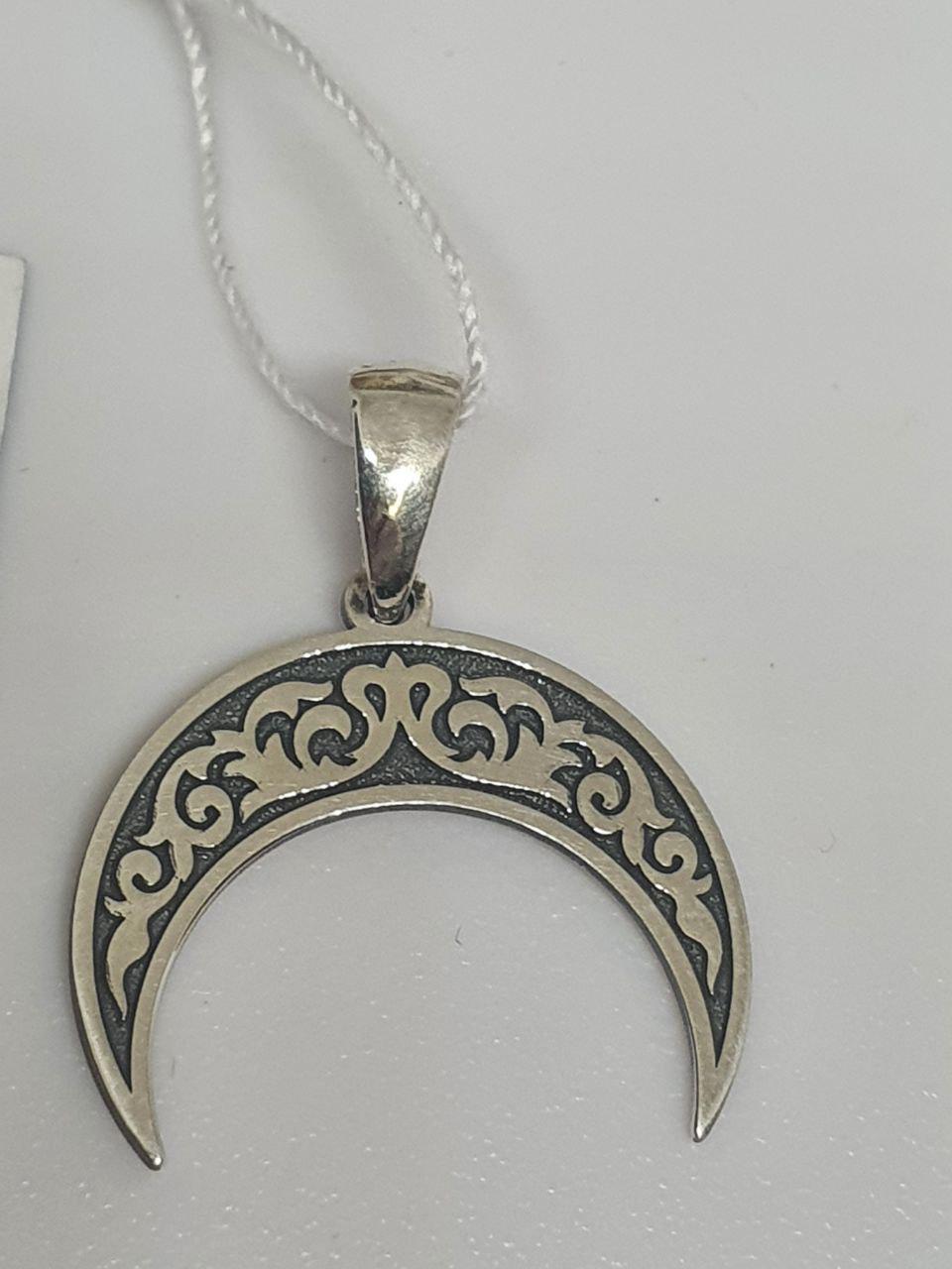 Срібна підвіска кулон амулет Лунниця у візерунок 925 проба 2 см Чорнений (2596251106)