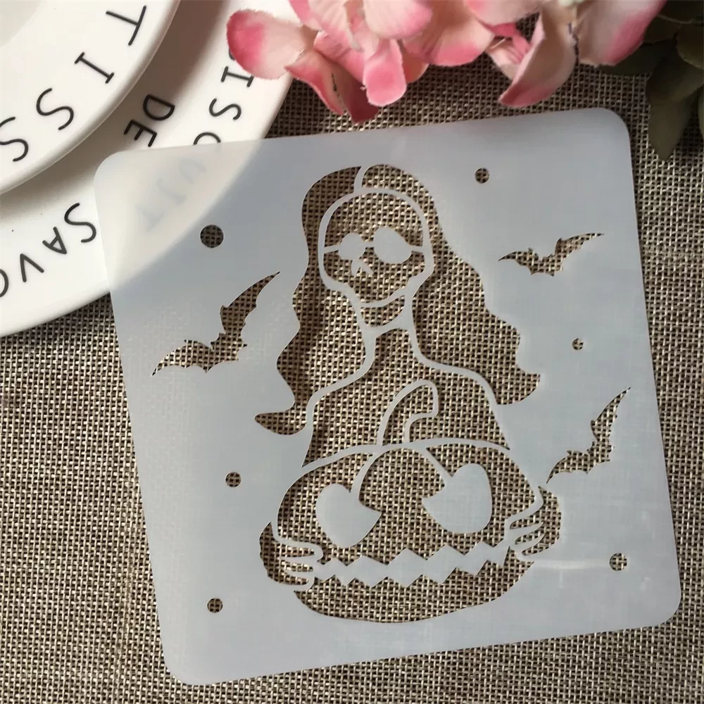 Трафарет на Хэллоуин Призрак с тыквой 13х13 см Серый (7615/30)