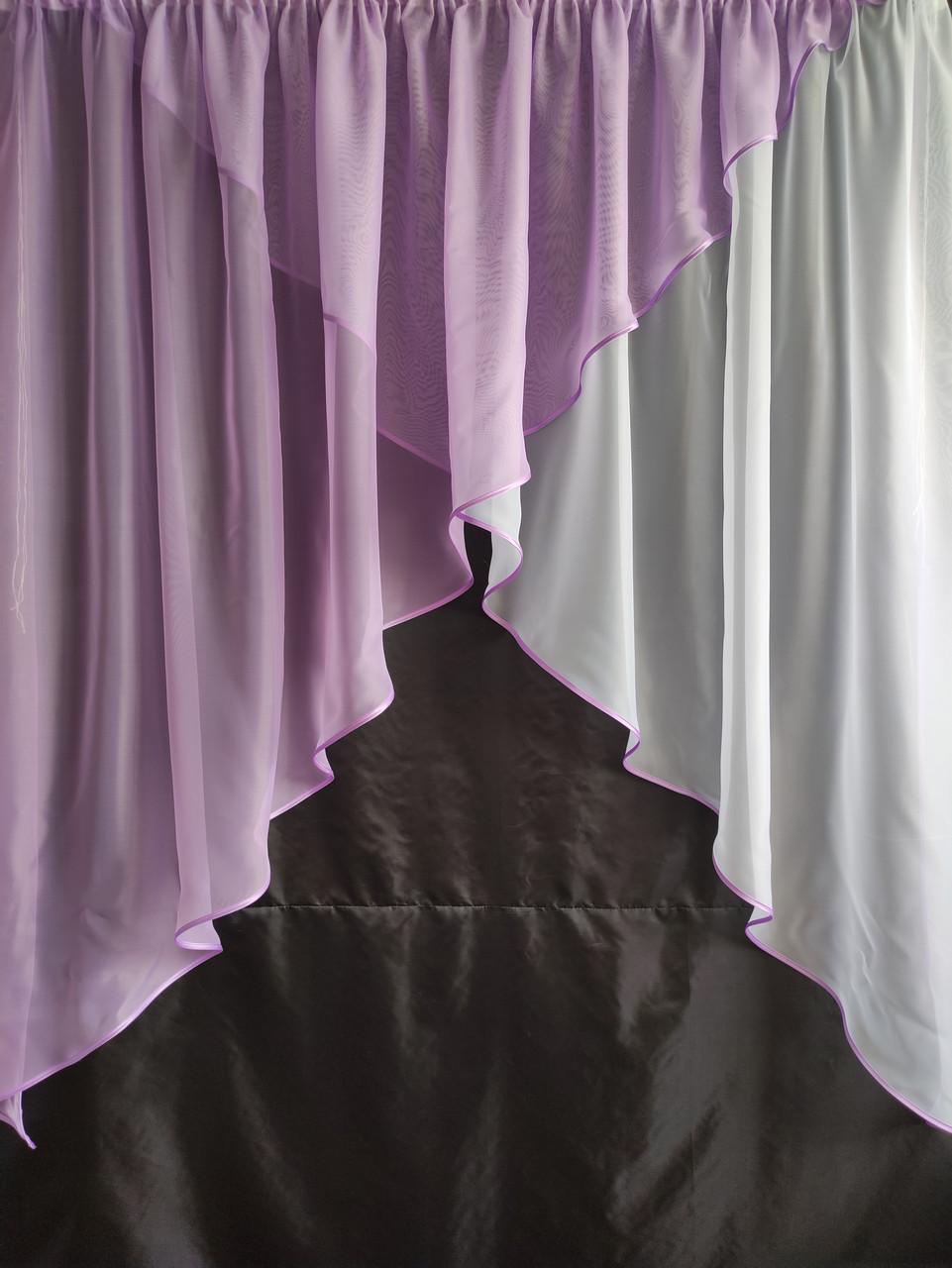 Занавеска шифоновая 300х170 см Белый с сиреневым (уш-01сырень) - фото 1