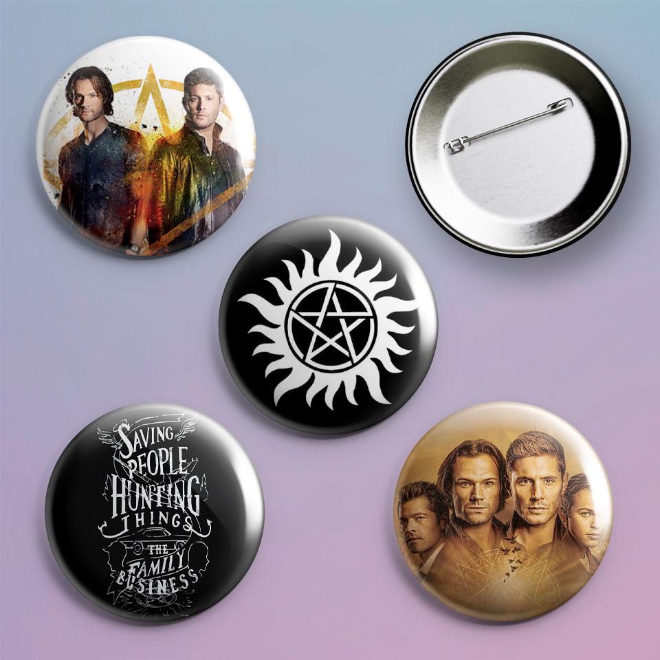 Значки на рюкзак с принтом Supernatural 4 шт.
