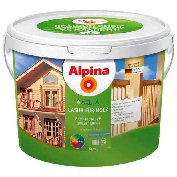 Лазурь универсальная акриловая шелковисто-матовая Alpina Aqua Lasur fur Holz 10 л Прозрачный (2626097087)