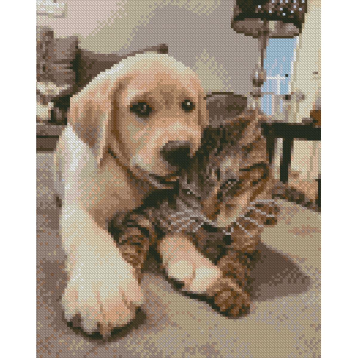 Алмазная мозаика Strateg Премиум Кот и пес 30x40 см (HX520)