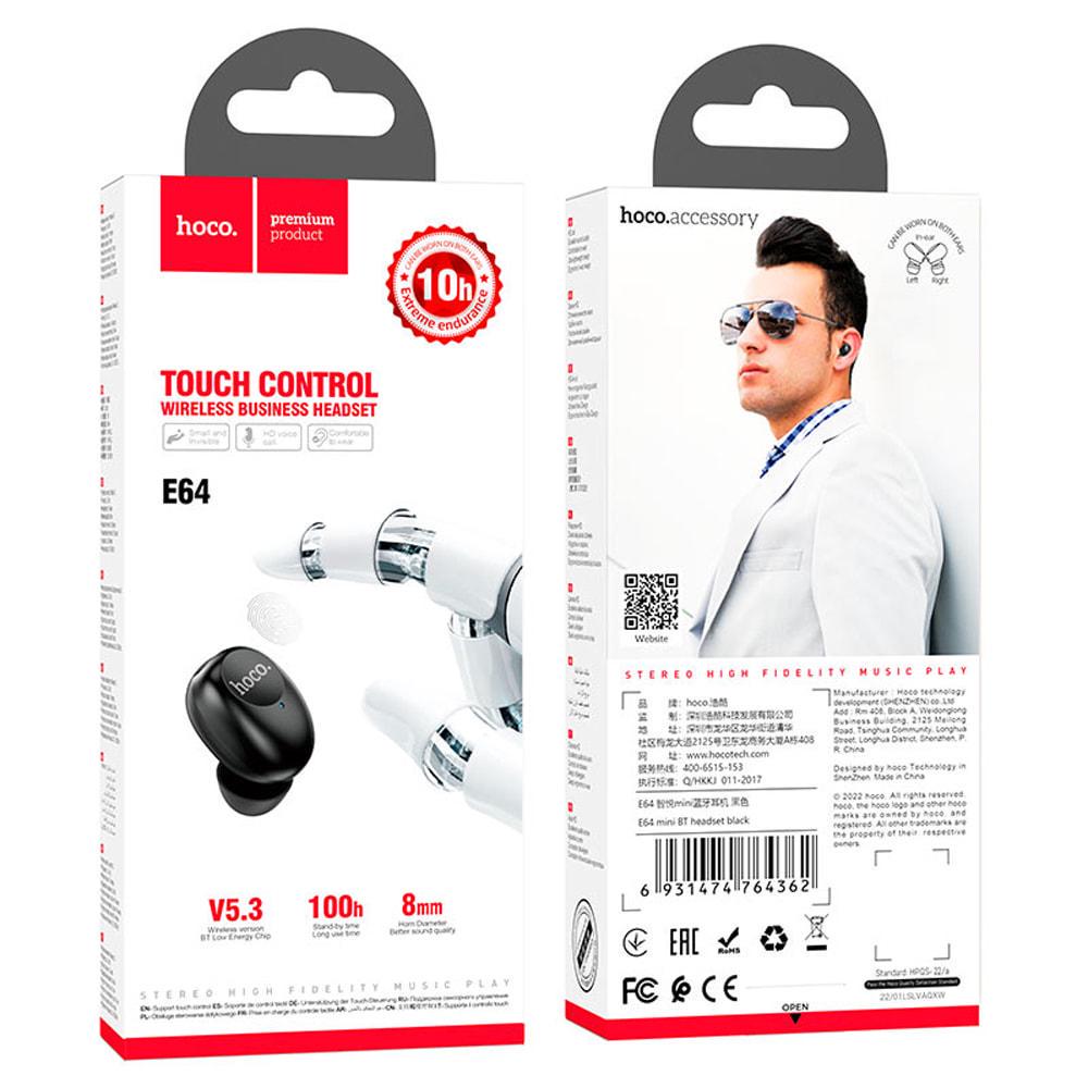 Гарнитура Моно Bluetooth Hoco E64 Mini Black (35167) - фото 6