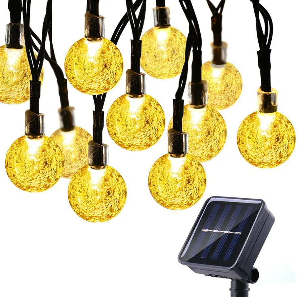 Гирлянда светодиодная уличная Crystal Ball 100 LED 10 м на солнечной батарее Теплый свет (ALE-GWARM10CB-S)