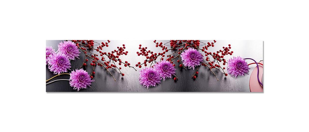 Кухонный фартук Барбарис и георгины из самоклеющейся виниловой пленки 60х250 см Серый