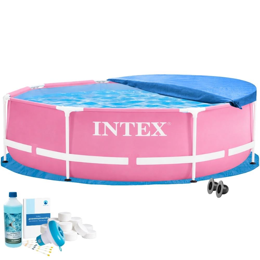 Бассейн круглый каркасный Intex Metal Frame 28290-5в1 244х76 см с тентом/подстилкой/набором химии Розовый (147-9-28290-5)