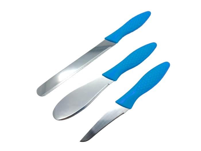 Набір кондитерських шпателів з нержавіючої сталі для крему та торта 2 шт. з ножем 23/18,5/16,5 см (708000621)