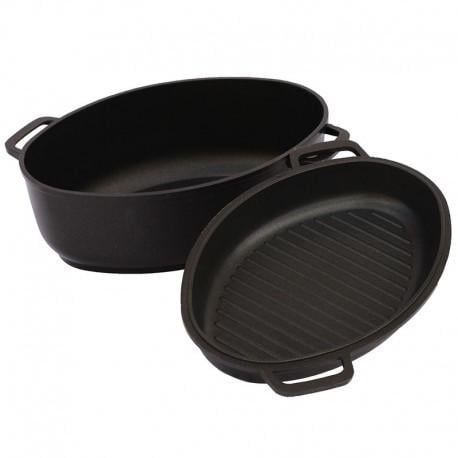 Гусятница алюминиевая Биол с крышкой-сковородой с ровным или рифленым дном 2,5 л Черный (G301P)