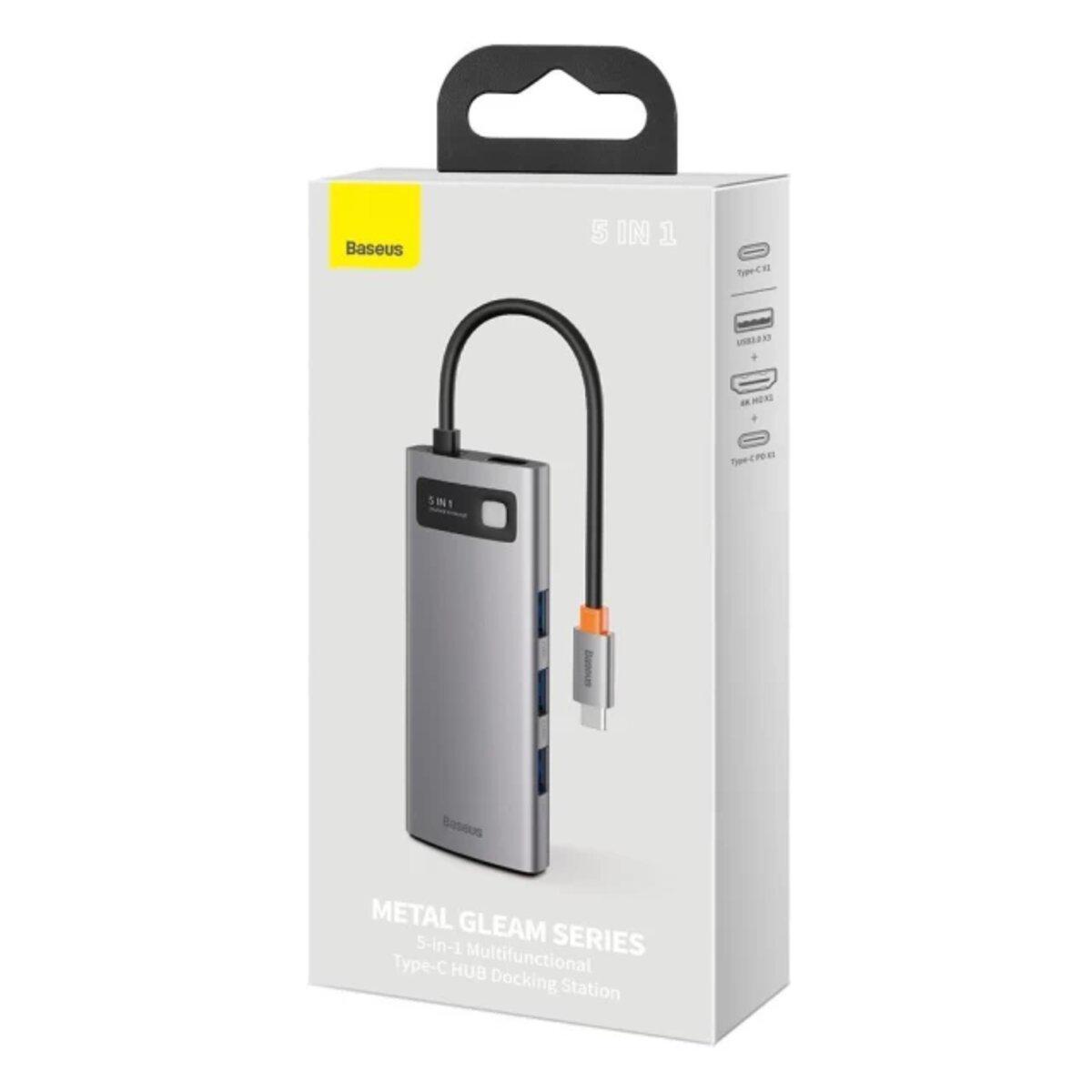 Док-станція Baseus Metal Gleam Series Multifunctional 5в1Type-C/ HDMIх1/USB3,0х3/PDх1 - фото 2