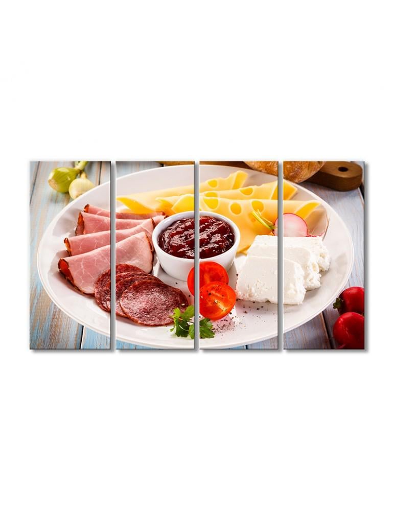 Картина модульная Продовольственная нарезка сырная колбасная 4 модуля 70x105 см (181900Eda_i_napitki0008)