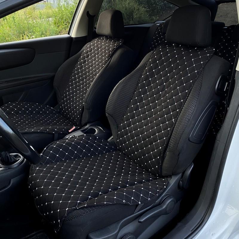 Накидки на сиденье автомобиля Lux эко-замша Стандарт прошивка полный комплект Черный/Белый (703)