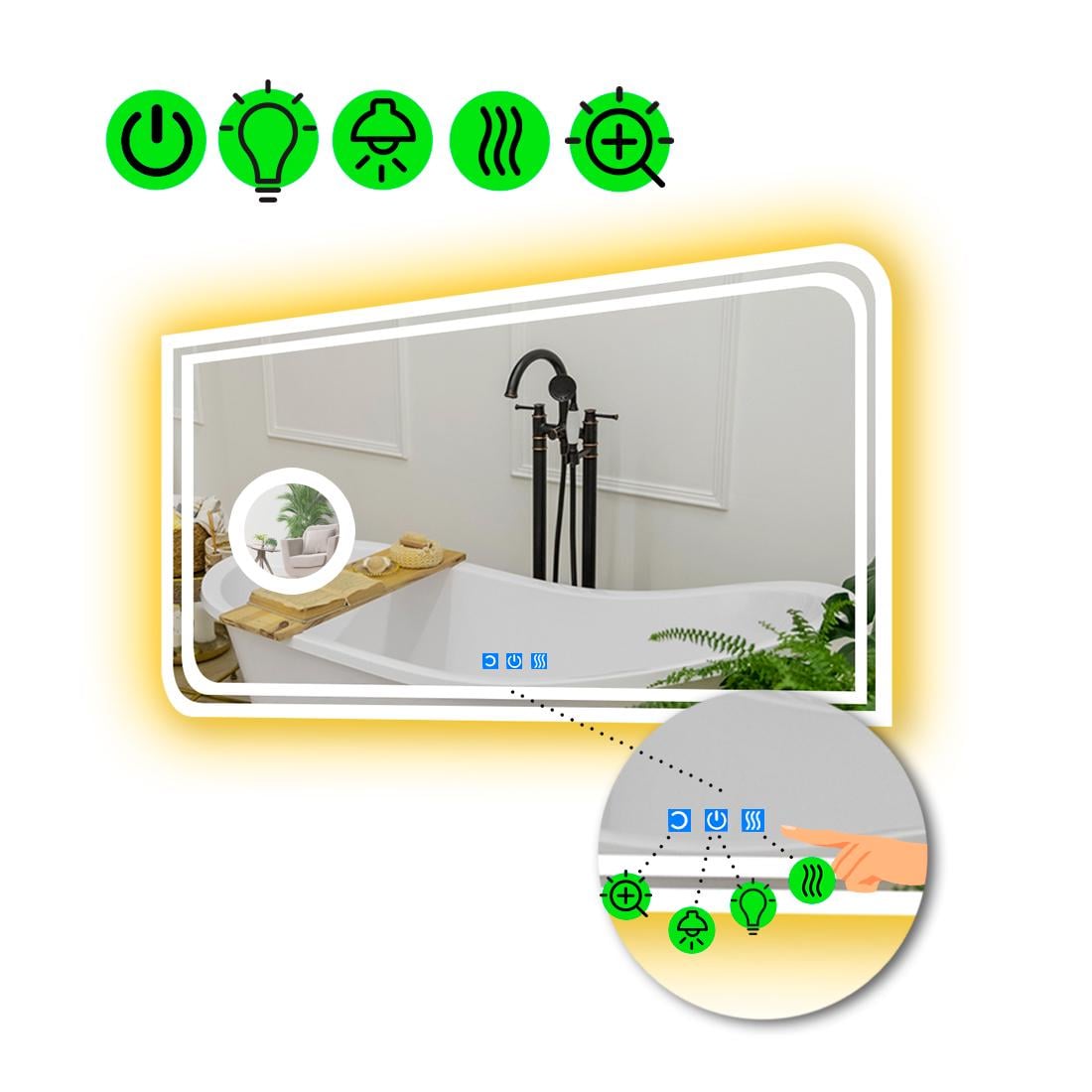 Зеркало с LED подсветкой Federica с тремя сенсорами и линзой с подсветкой 70x60 см (8776170)