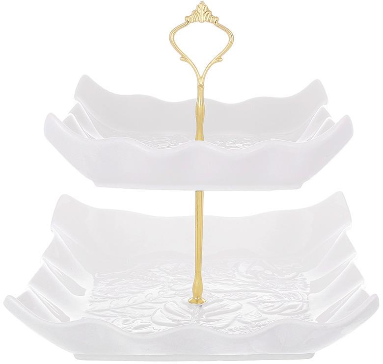 Блюдо фуршетна стійка City Монстера 2-х ярусна 25 см Білий (32327933)