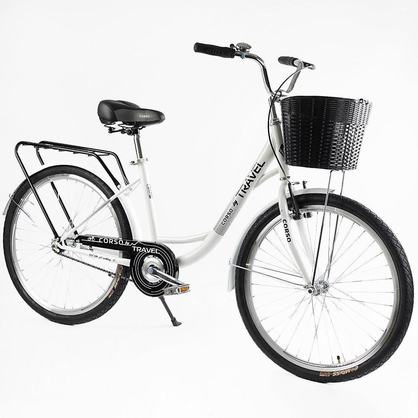Велосипед Corso Travel с корзиной и багажником рама 16,5/26" Белый - фото 2 Велосипед Corso Travel с корзиной и багажником рама 16,5/26" Белый - фото 2