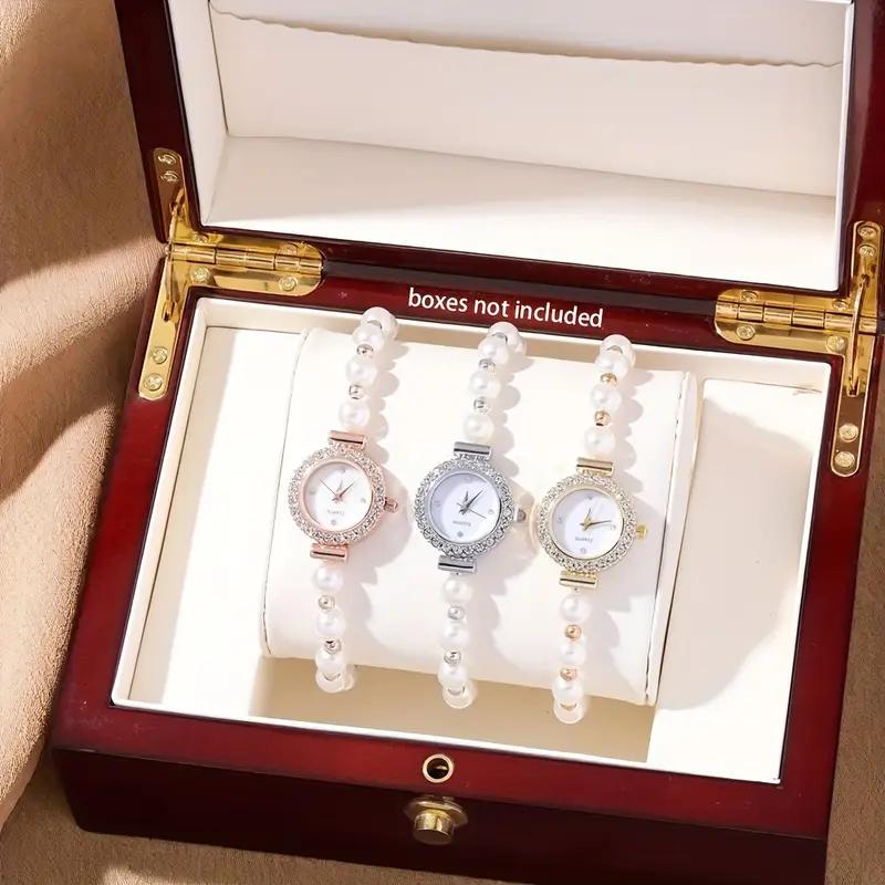 Наручний кварцовий годинник з регульованим браслетом із перлин та стразами Золотистий (2689612586) - фото 5 Наручний кварцовий годинник з регульованим браслетом із перлин та стразами Золотистий (2689612586) - фото 5