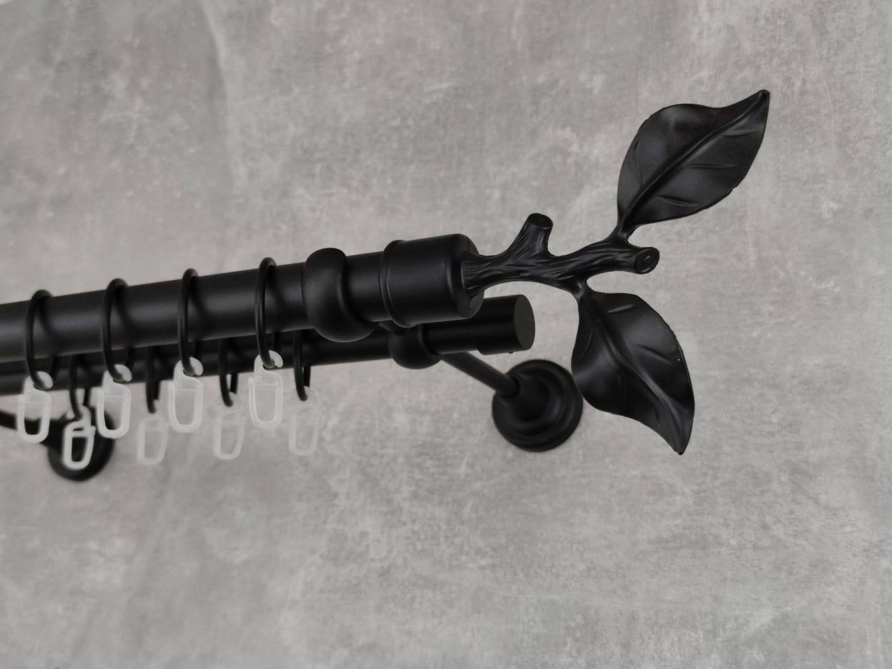 Карниз MStyle металлический для штор двухрядный Листок Розы 25/19 мм гладкий 160 см Черный (5020196)