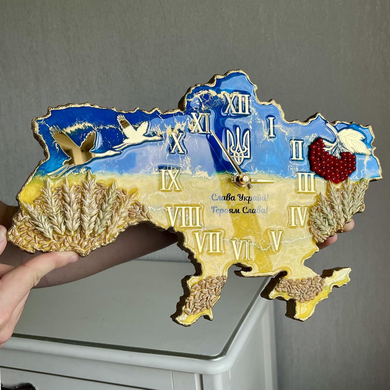Часы настенные из эпоксидной смолы Карта Украины 120х76 см