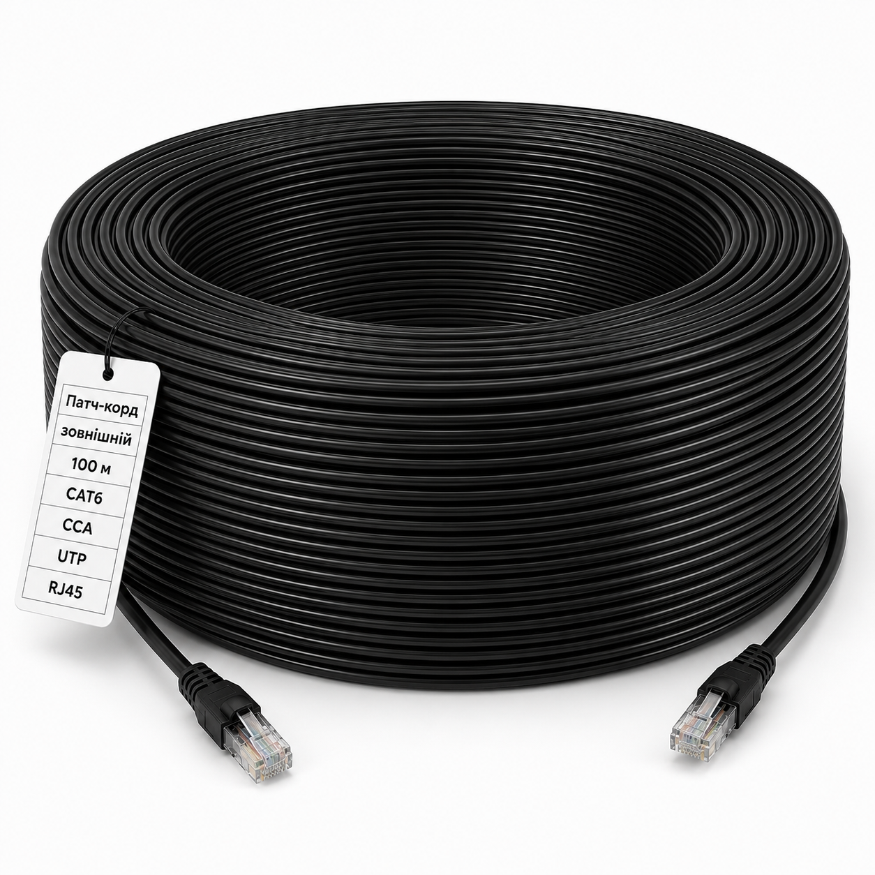 Патч-корд наружный Reap CAT6 100 м UTP RJ45 CCA биметалл Черный (884103м)