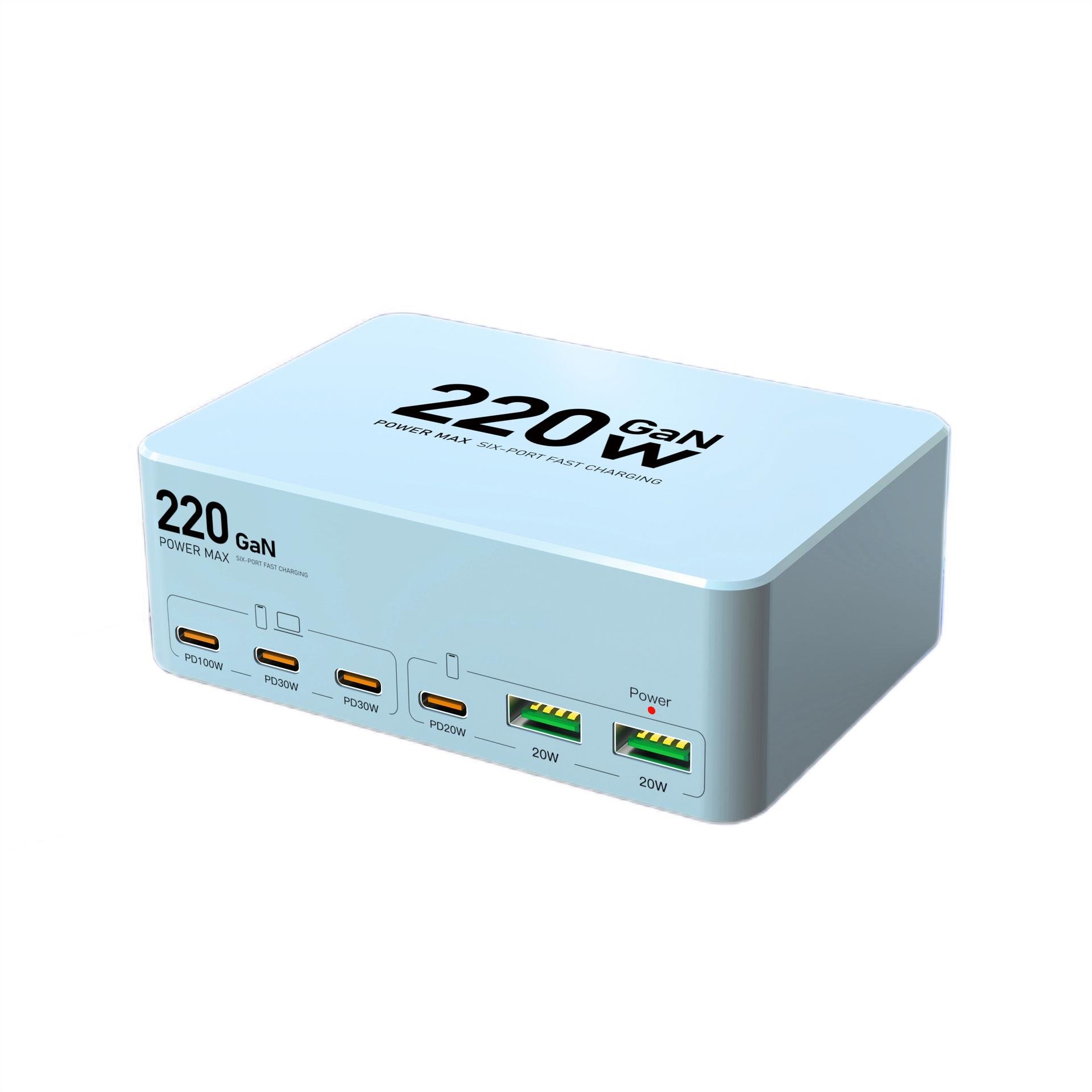 Пристрій мультизарядний на 6 портів USB Type-C GaN 220 W QC3.0+PD швидка зарядка (WLX-818L)