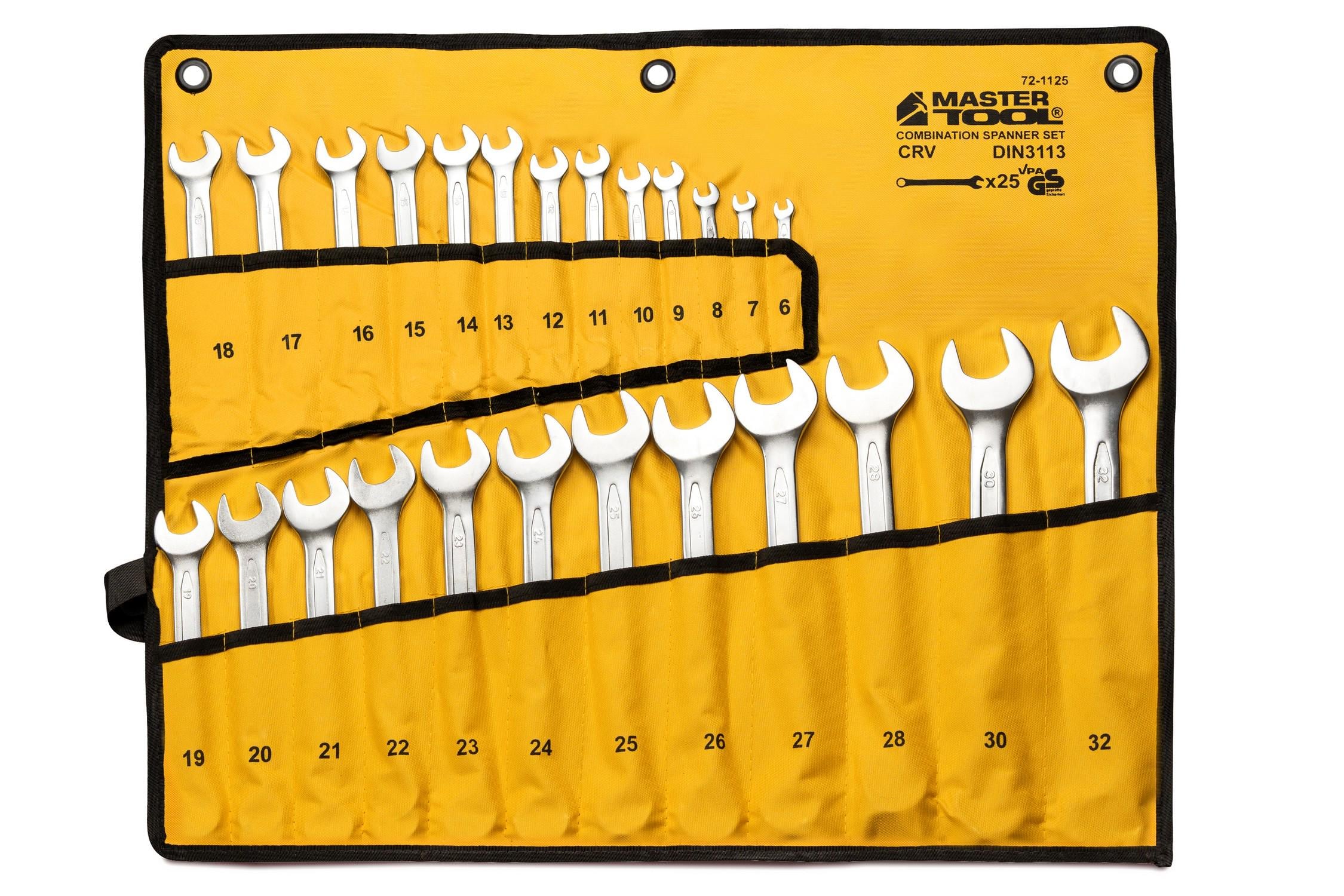 Ключи комбинированные MasterTool COLD FORGED 25 шт. 6–28/30/32 мм 31CrV3/DIN 3113 в чехле 72-1125