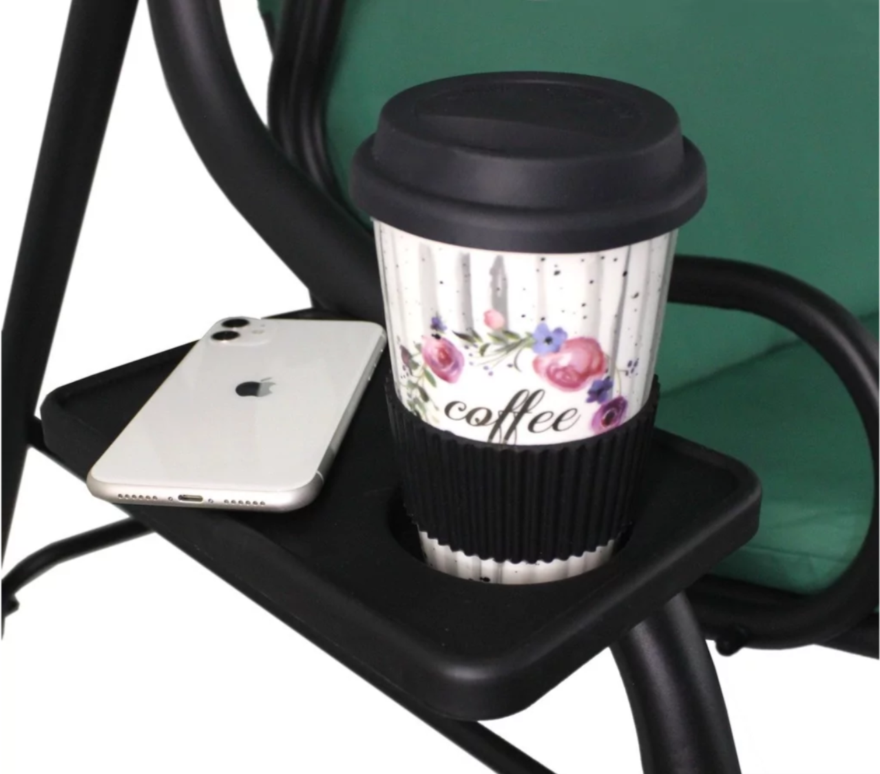 Садовая качель трехместная VOLSO VS 0742 с подстаканниками и навесом 170x110x153 см Зеленый - фото 6