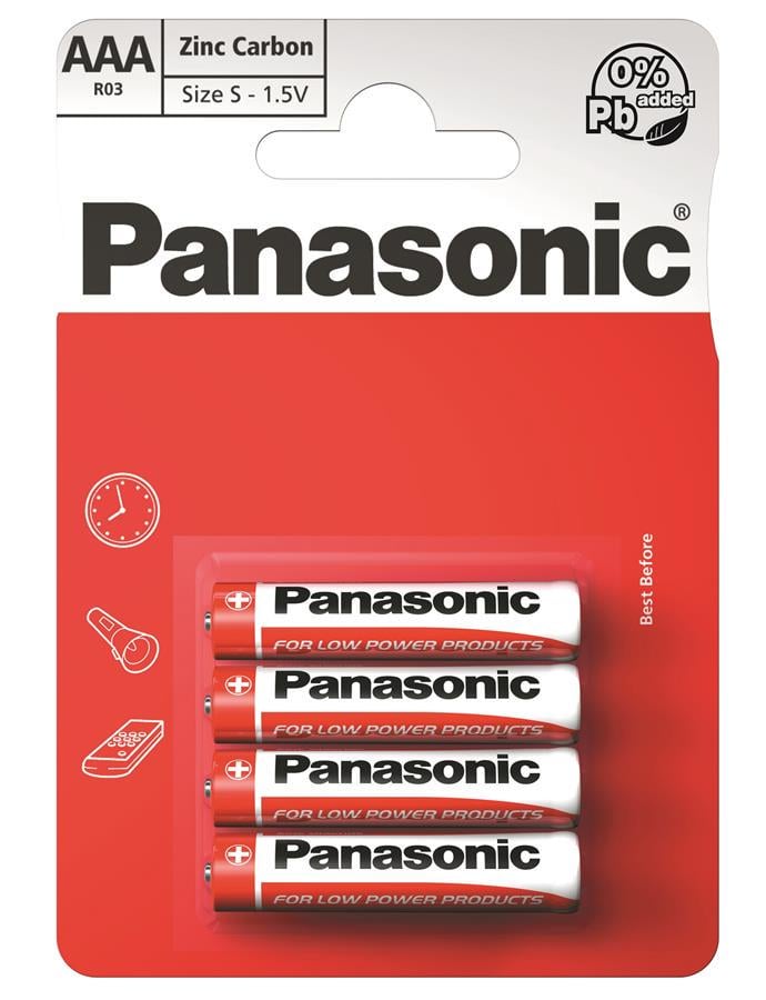 Батарейка Panasonic RED ZINK ААА(R3) Carbon-Zinc/R03REL 4BP 1,5V 4 шт. (570285) - фото 1