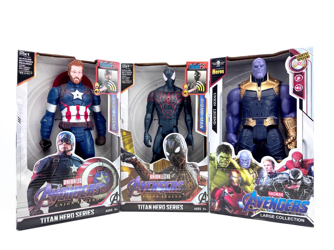 Набор фигурок Marvel Titan Hero Series 3в1 Капитан Америка/Человек Паук черный/Танос со светом и звуком 30 см (31991144)