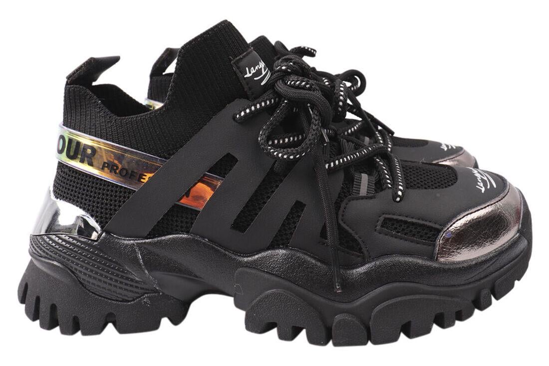 Кроссовки женские Li Fexpert из текстиля на платформе на шнуровке р. 39 Черный (92-21DK)