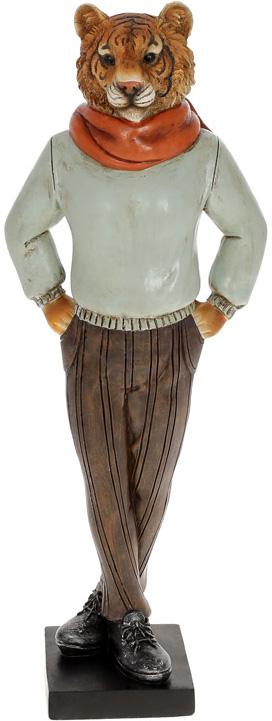 Статуэтка декоративная Тигр в шарфе 37,5 см полистоун Серый/Голубой (BD-218-217)