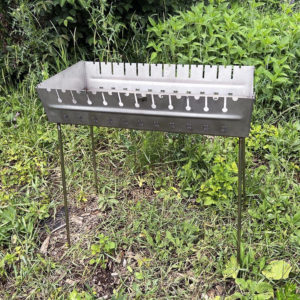 Мангал-чемодан на 8 шампуров Boro из нержавеющей стали толщиной 3 мм с 2 уровнями установки шампуров и ножками