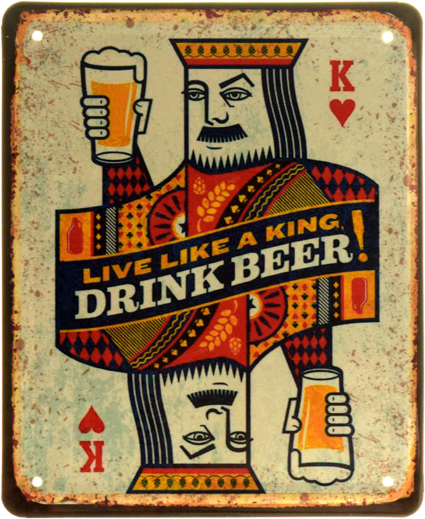 Табличка металлическая "Live Like A King Drink Beer" 18x22 см (ms-103935)