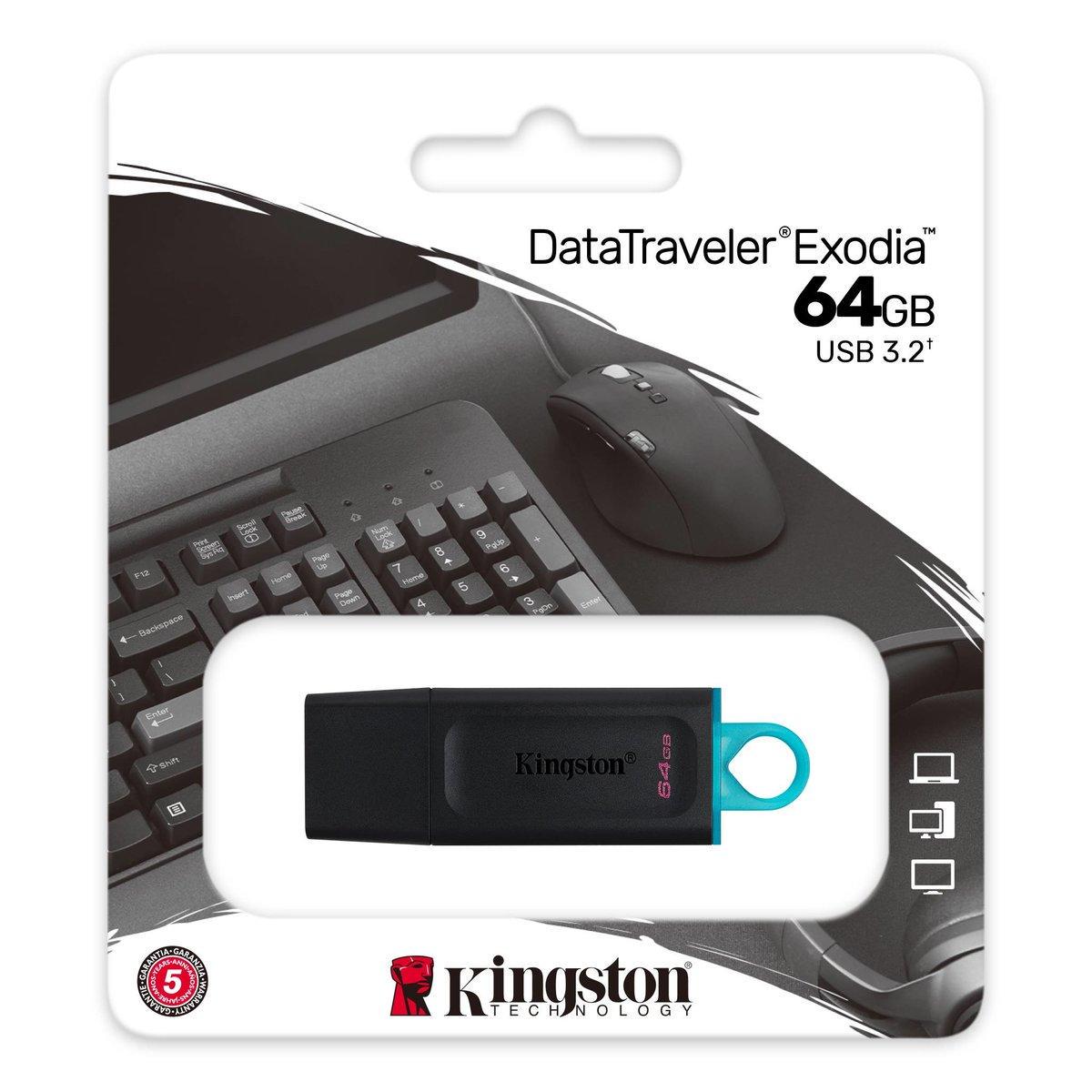 Флеш-память для ноутбука Flash Kingston USB 3.2 DT Exodia 64GB Black/Teal (DTX/64GB) - фото 3