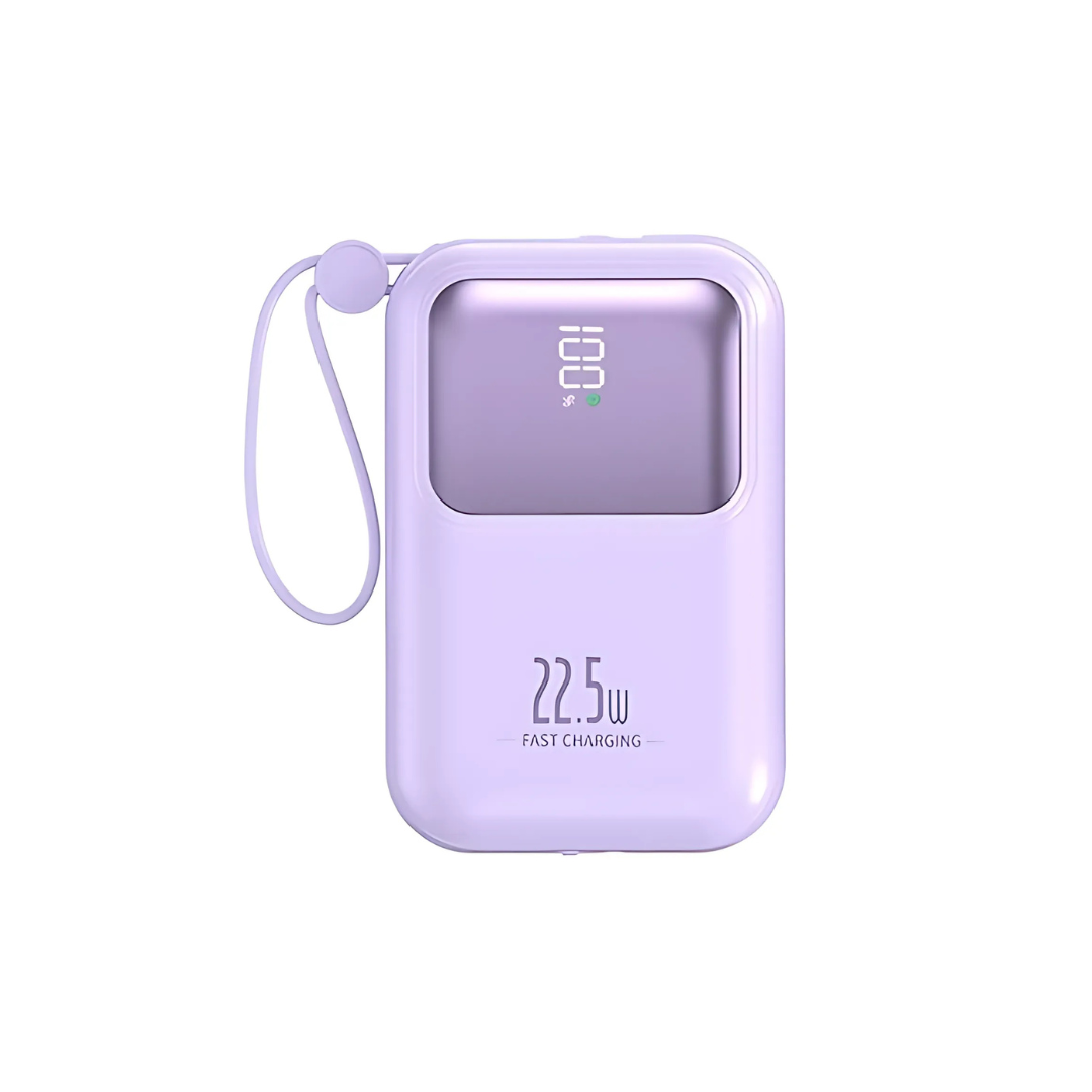 Повербанк с быстрой зарядкой 10000 мАч со встроенными кабелями Type-C/Lightning/USB 225 Вт Purple