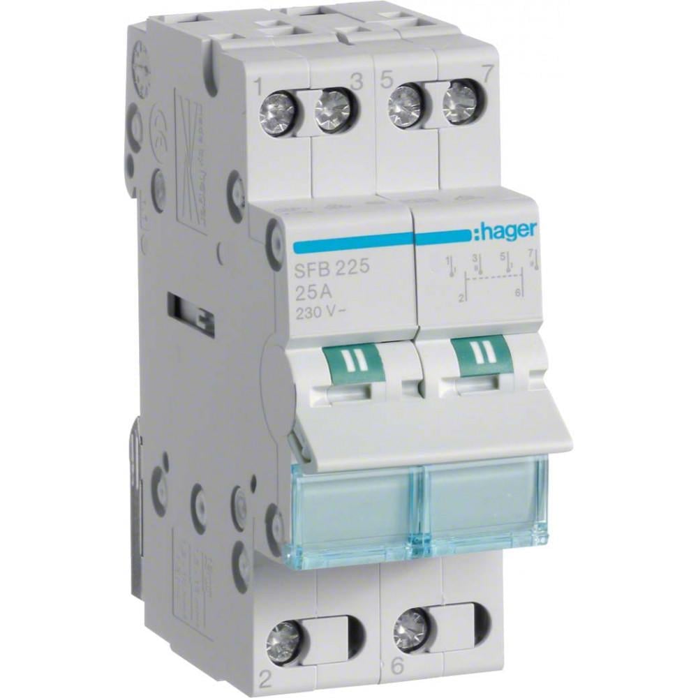 Переключатель Hager SFB225 I-0-II с общим выходом снизу 2P 25А/230В (00000045897)