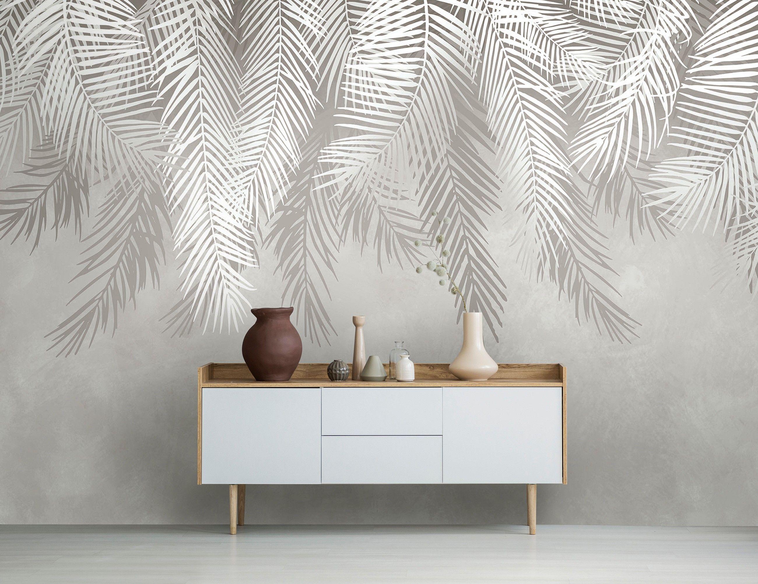 Фотошпалери флізелінові Consalnet Природа пальмове листя з клеєм 368x254 см Сіро-бежевий (13934V8-1)