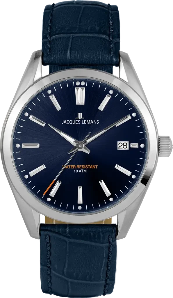 Наручний годинник чоловічий Jacques Lemans Derby 1-1859C з сталевим корпусом WR 100 м та синім циферблатом
