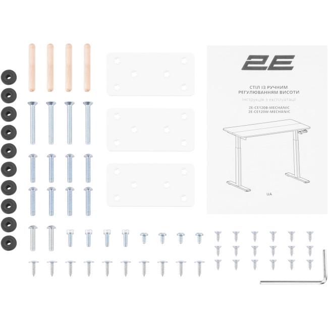 Компьютерный стол игровой 2E CE120 с регулировкой высотый 120x60 см Белый (2E-CE120W-MECHANIC) - фото 6