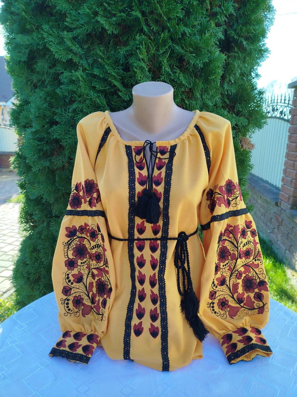 Вишиванка жіноча з гладдю і мережкою р. 42 Жовтий/Бордовий/Чорний (2411593978) - фото 3 Вишиванка жіноча з гладдю і мережкою р. 42 Жовтий/Бордовий/Чорний (2411593978) - фото 3