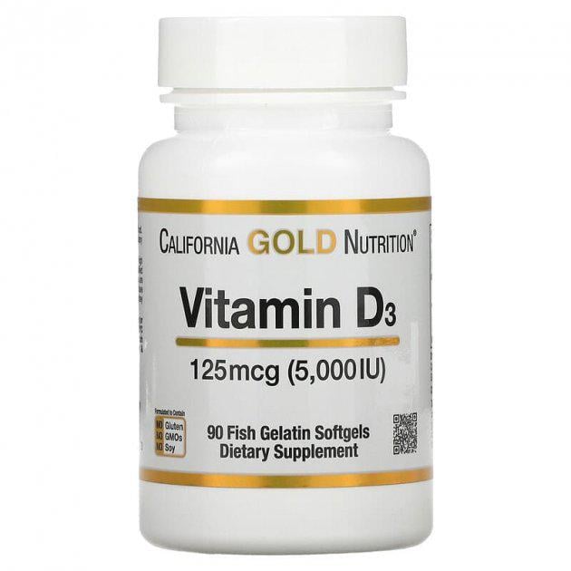 Витамин D3 California Gold Nutrition 125 мг 90 капсул из рыбьего желатина (CGN-01065)
