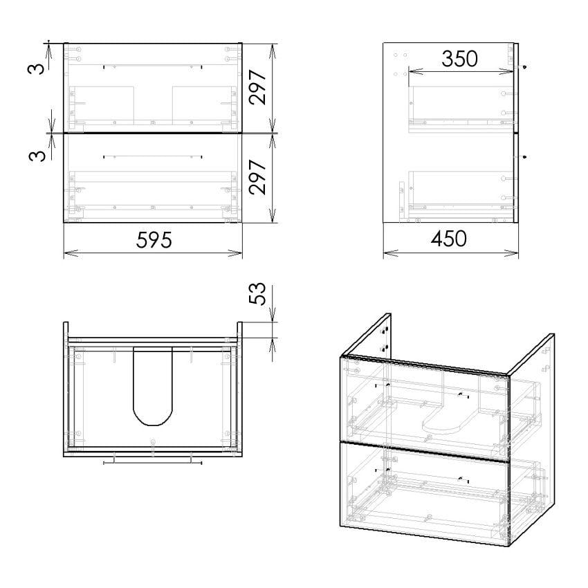 Тумба с умывальником подвесная Imprese VALTICE f3202G 59,5x59,4x45 см Серый (161355) - фото 2