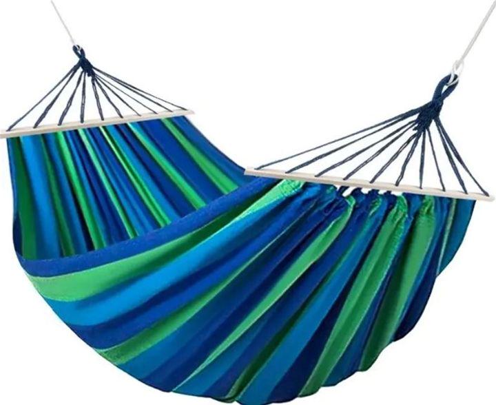 Гамак с планкой хлопок до 150 кг полуторный 200х105 см Синий с зеленым (23099005)