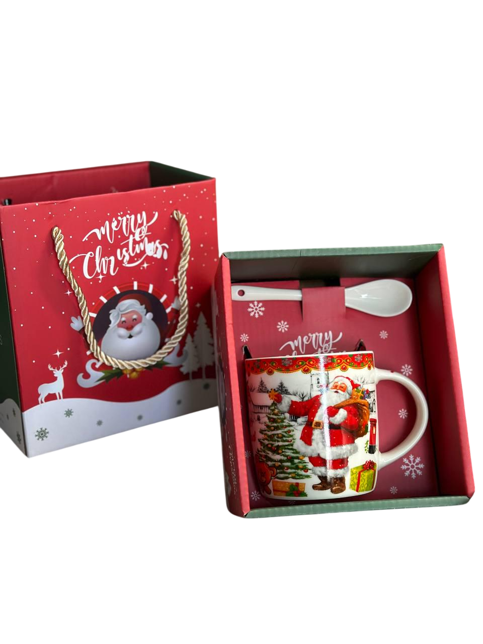 Чашка новогодняя Merry Christmas с фарфоровой ложкой в ​​подарочной коробке 360 мл (R96402)