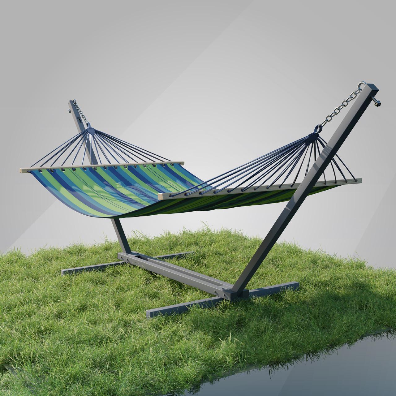 Стійка для гамака та двомісний гамак з планкою RIO XXL Зелений