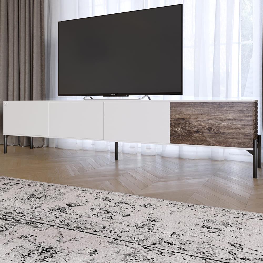 Тумба под телевизор Lion Грей на черных металлических ножках Нимфея Альба/Дерево (000-000-2473)