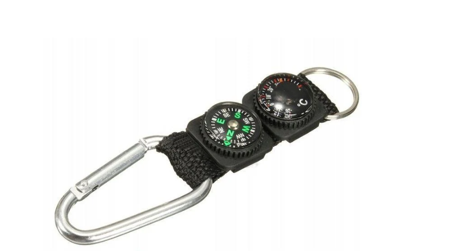 Карабин многофункциональный туристический с компасом и термометром 12,8 см Черный (24)