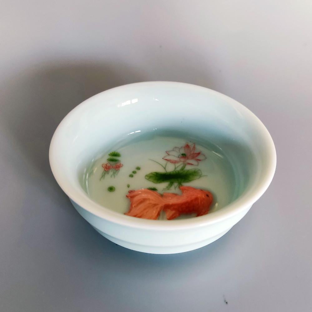 Пиала керамическая ребристая с рыбкой 60 мл Голубой - фото 1 Пиала керамическая ребристая с рыбкой 60 мл Голубой - фото 1